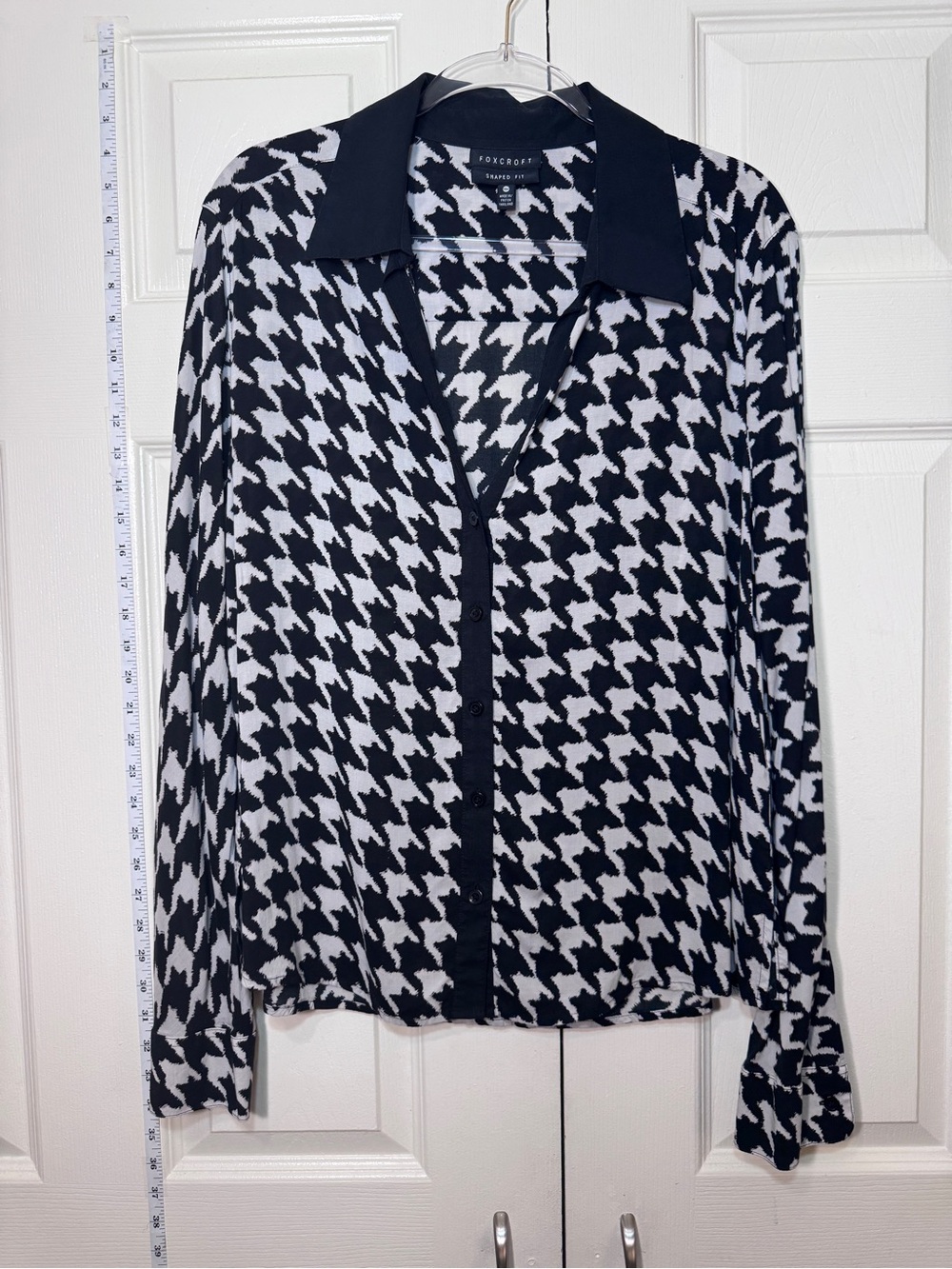 Foxcroft Black and White Houndstooth Button-Front Blouse